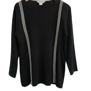 Misook Black Knit Tunic Top Black Long Sleeve Size Large Office Mature